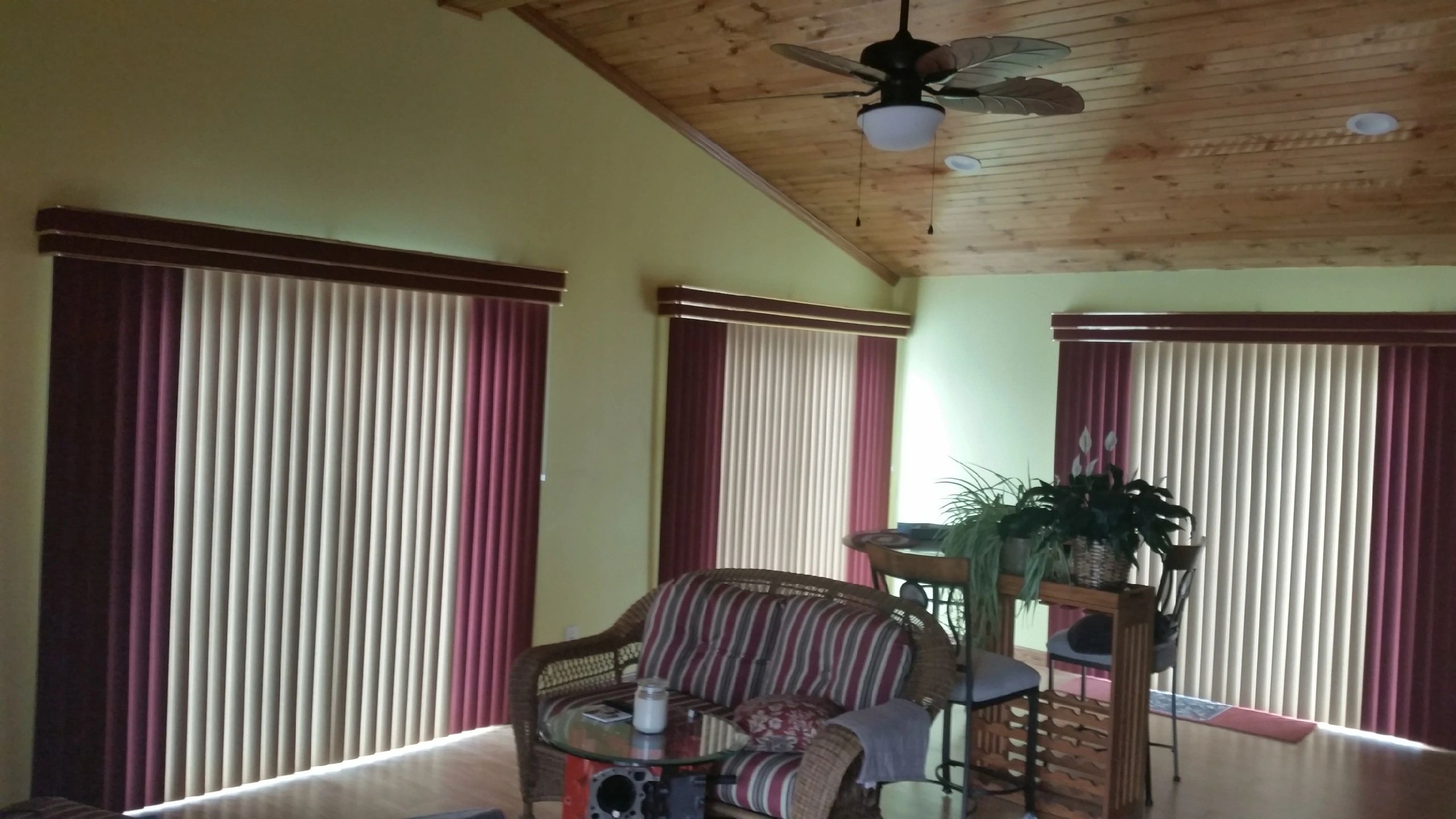 Two tone vertical blinds with double deluxe valance