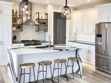 New Kitchen Cabinets and Countertops, with a beautiful waterfall island