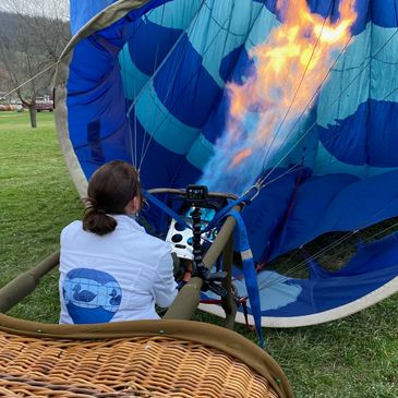 Just Ducky hot air balloon being inflated for a flight

