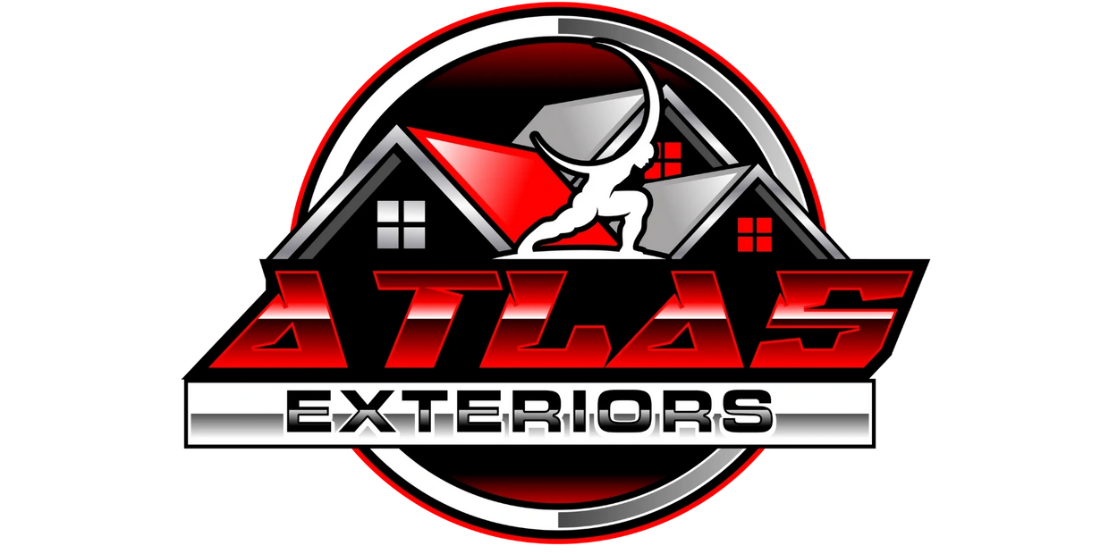 Atlas Exteriors logo with a strong Atlas figure and rooftops.