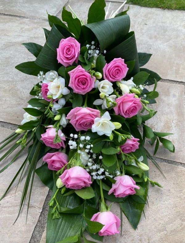 pink rose funeral sheaf