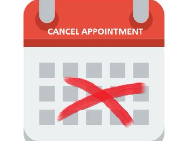 Calendar with a red cross and 'Cancel Appointment' text.