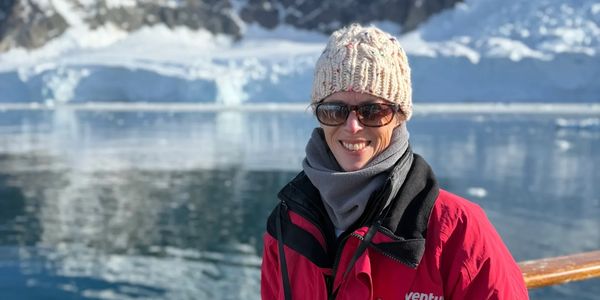 In Antarctica on an expedition ship.