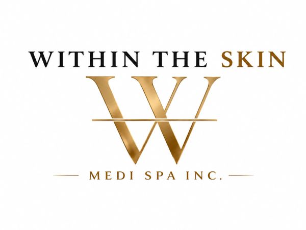 Elegant logo for Within The Skin Medi Spa Inc. with gold and black text.