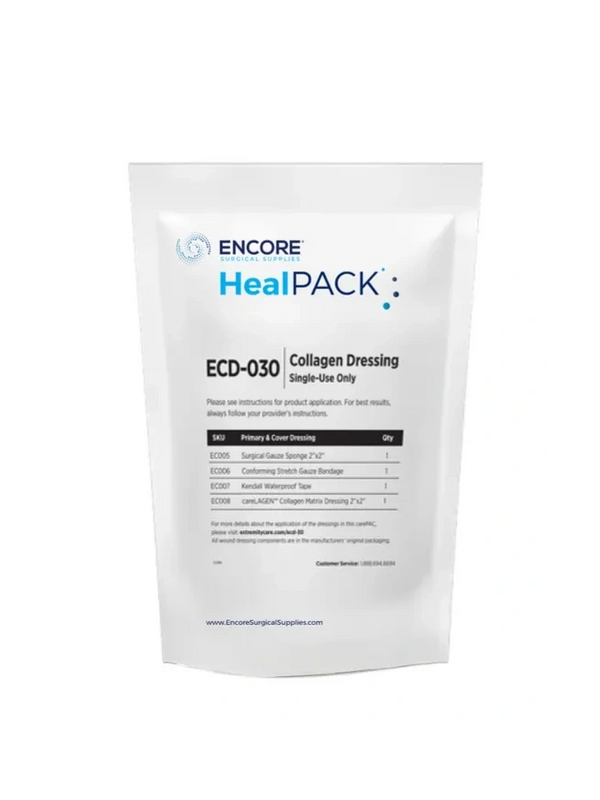 HealPACK ECD-030 collagen dressing kit by Encore Surgical Supplies for single-use wound care.