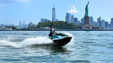 Seadoo GTX New York Harbor Statue of Liberty Hudson River Woman Riding JetSki BRP NYC Jersey Jetski