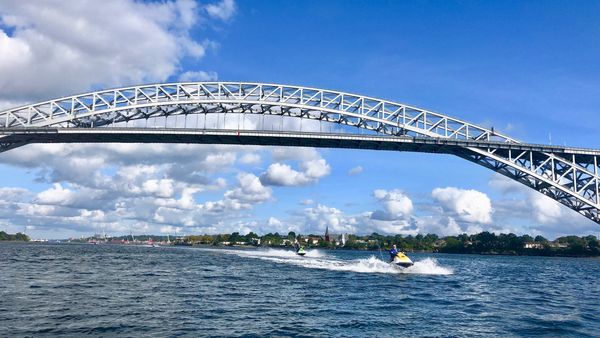 Jet Ski Below the Bayonne Bridge with Jersey Jet Ski Staten Island jetski NewJerseyJetSki.com tour