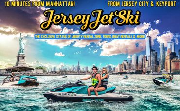 Tourists and Locals love Jersey Jet Ski next to the Statue of Liberty and Manhattan! Hudson River