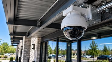 Commercial video surveillance camera installation for security and facility monitoring.