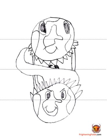 Two playful, cartoonish faces with expressive eyes and smiles.