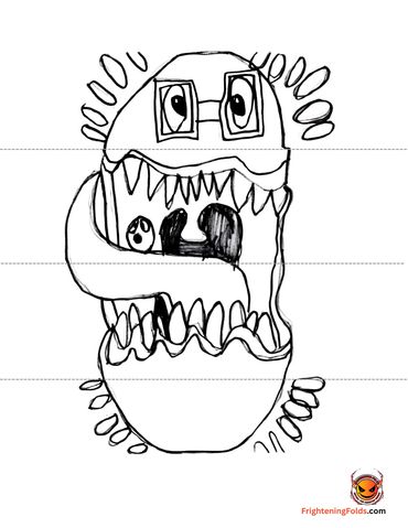 A hand-drawn monster with sharp teeth and glasses.