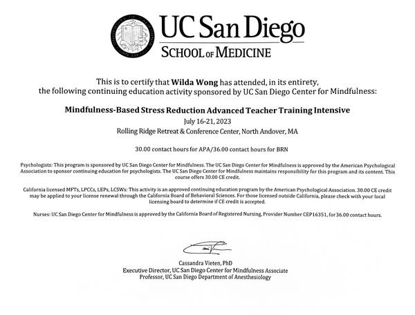 An image of a certificate from the UC San Diego School of Medicine