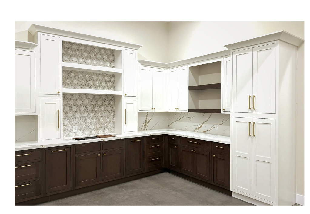 Two-tone modern inset kitchen in dark brown and white