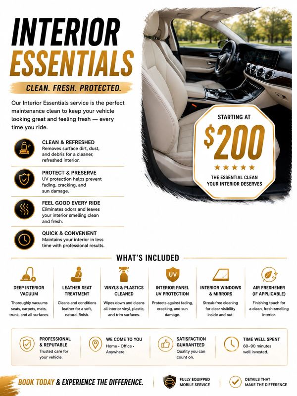 Interior Essentials service offers a $200 vehicle interior cleaning and protection.