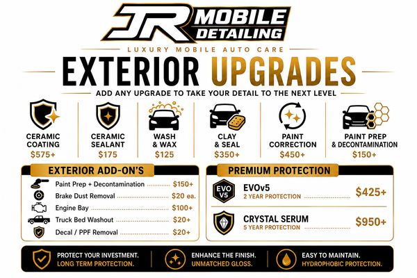JR Mobile Detailing exterior upgrade services and prices.