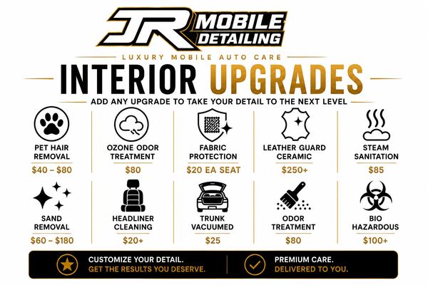 JR Mobile Detailing interior upgrade services with prices.