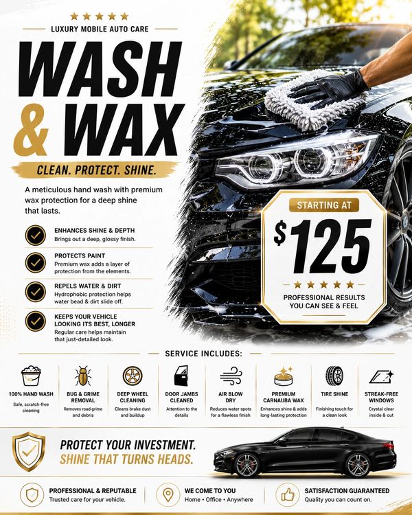 Wash & wax car detailing service for $125.