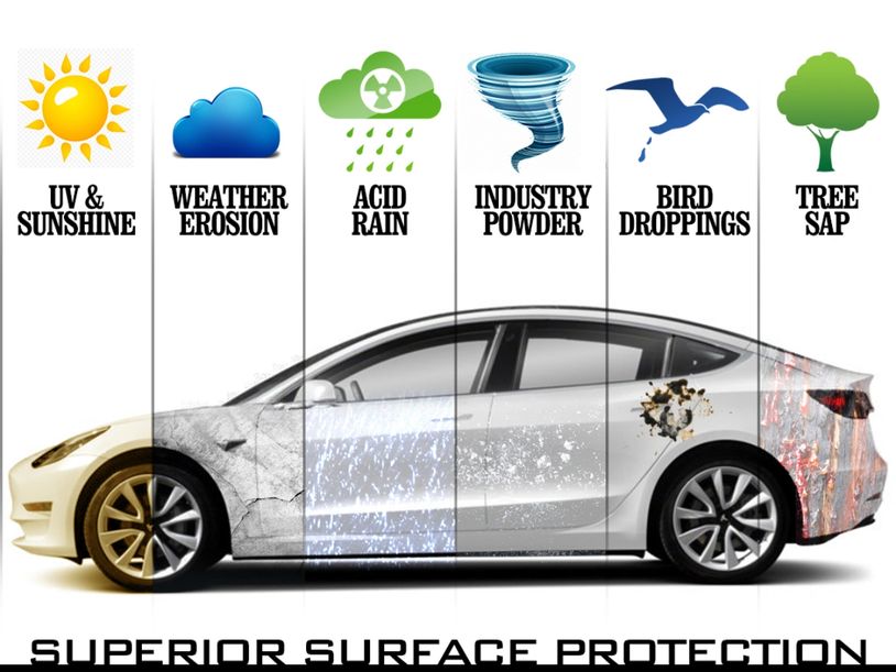 Car surface damage caused by environmental factors and contaminants.