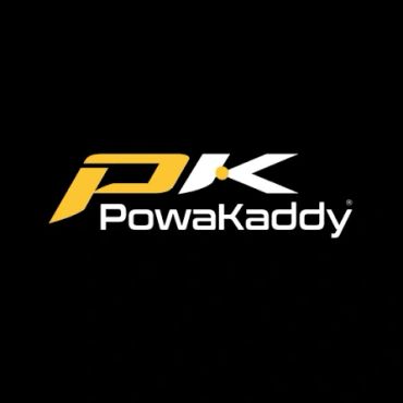 PowaKaddy logo with yellow and white text on black background.