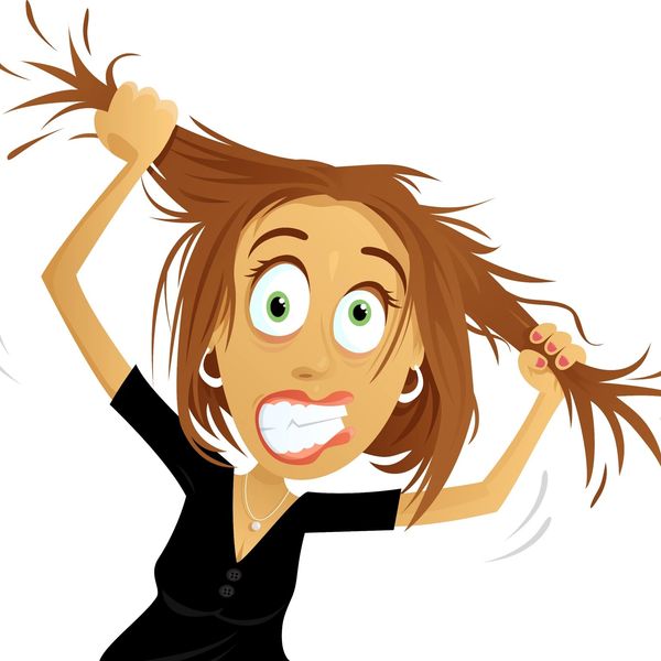 Cartoon woman pulling her hair in frustration.