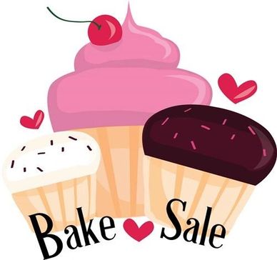 image of 3 cupcakes with the title "bake sale" at the bottom.
