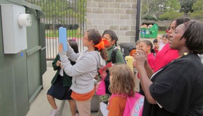 Briargrove Elementary students read the electric meter in becoming a NWF Green Flag Eco-School.