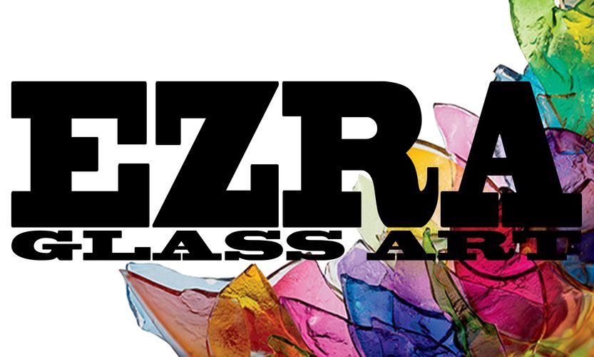 Beautiful multi-colored glass shards behind bold logo.