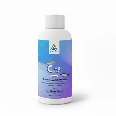 C MIN PRO
Aquaculture Feed Supplement. Combination of C Vitamin, Liquid Minerals & Gut Probiotics.