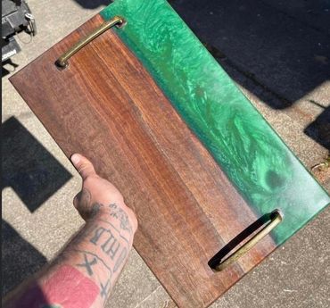 Walnut and epoxy serving tray.