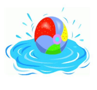 Colorful beach ball splashing in water.