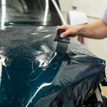 color ppf install on front hood of sedan in McKinney TX