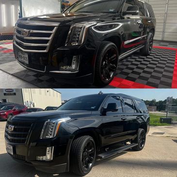 Custom chrome delete on a truck's front grill, window trim, emblems and badges in McKinney, TX