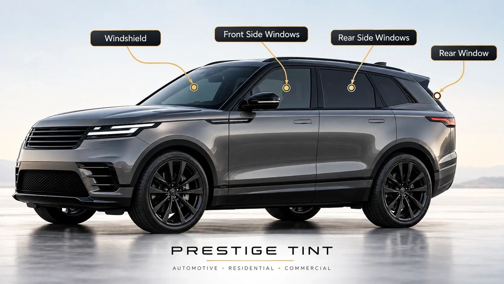 Car with tinted windows labeled by type.