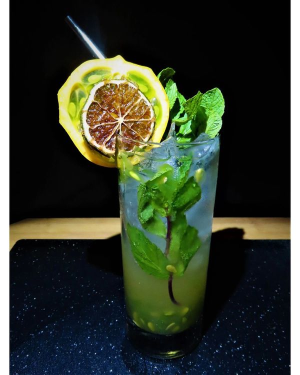 This Kiwano Melon Mojito has the taste of a fruit known as the African horn cucumber.