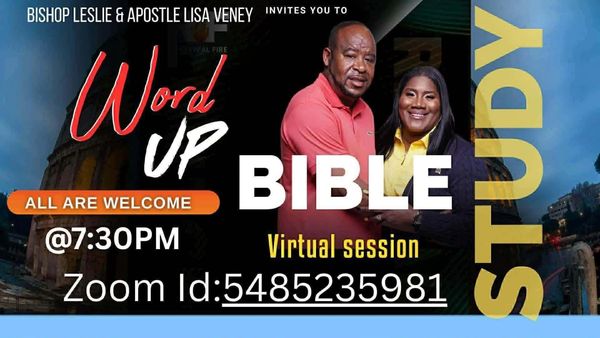 Invitation to a virtual Bible study session with Bishop Leslie and Apostle Lisa Veney.