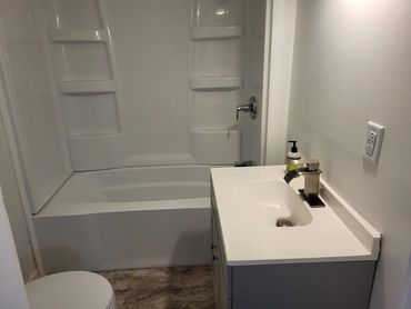 The bathroom has been completely remodeled