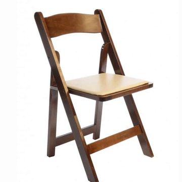 Fruitwood Folding Chair with Tan Pad
