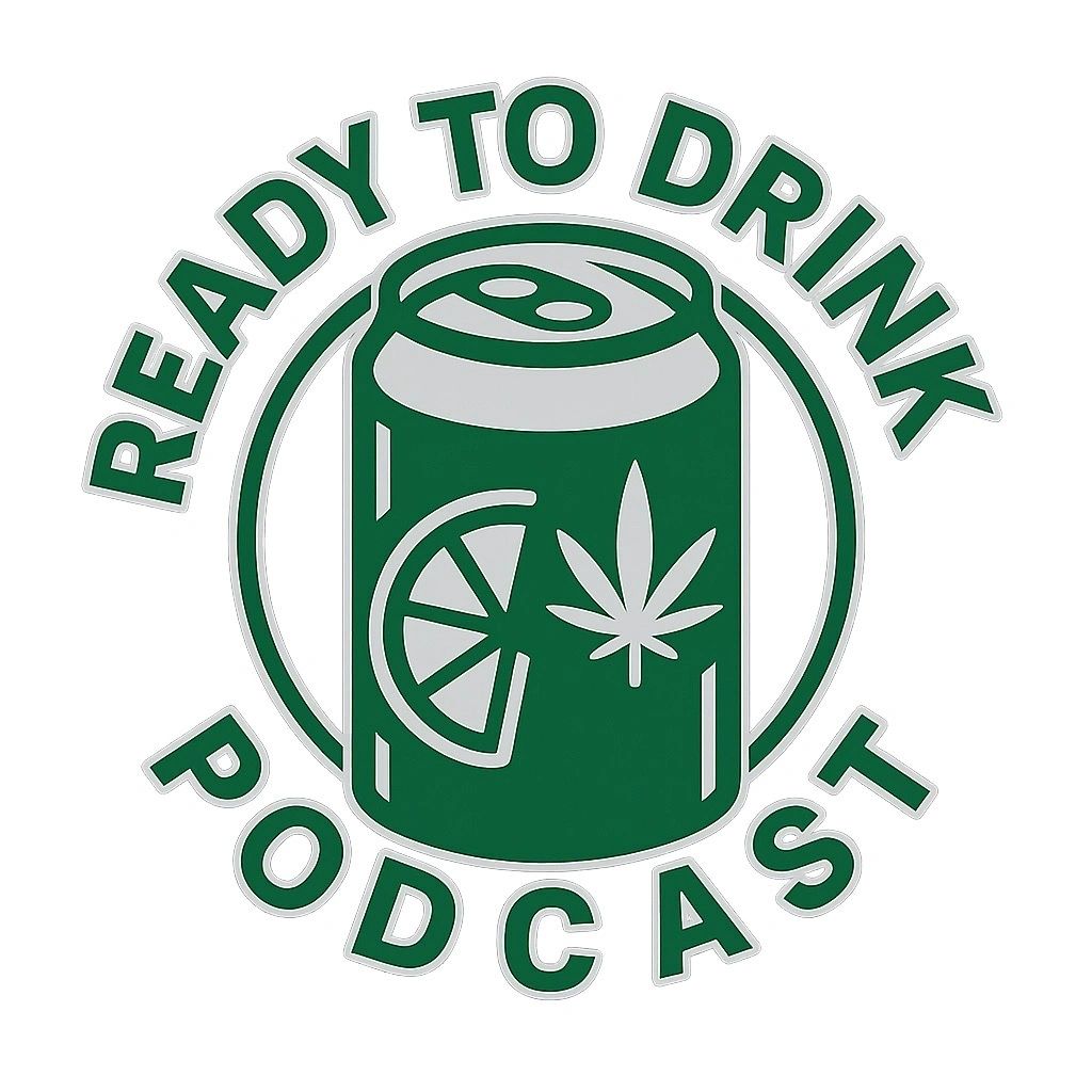 Logo of Ready to Drink Podcast with a can featuring a lemon slice and cannabis leaf.