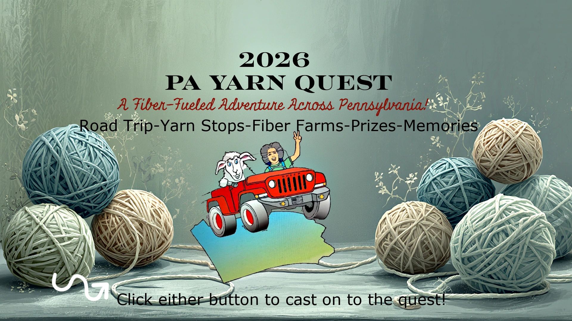 2026 PA Yarn Quest: A fiber adventure across Pennsylvania with road trips, yarn stops, and prizes.Your Guide to Yarn Shops in Pa and Fiber Farms in Pa.