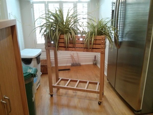 Mobile White Oak Planter Trolley