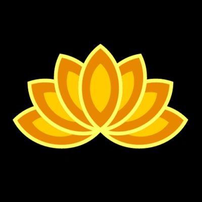 Stylized yellow lotus flower on black background.