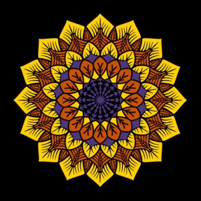 Colorful mandala design with leaf patterns.