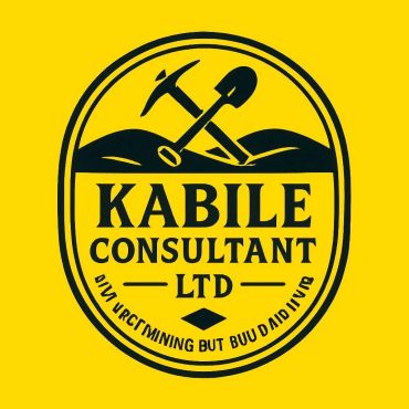 Black and yellow logo for Kabile Consultant Ltd with mining tools.