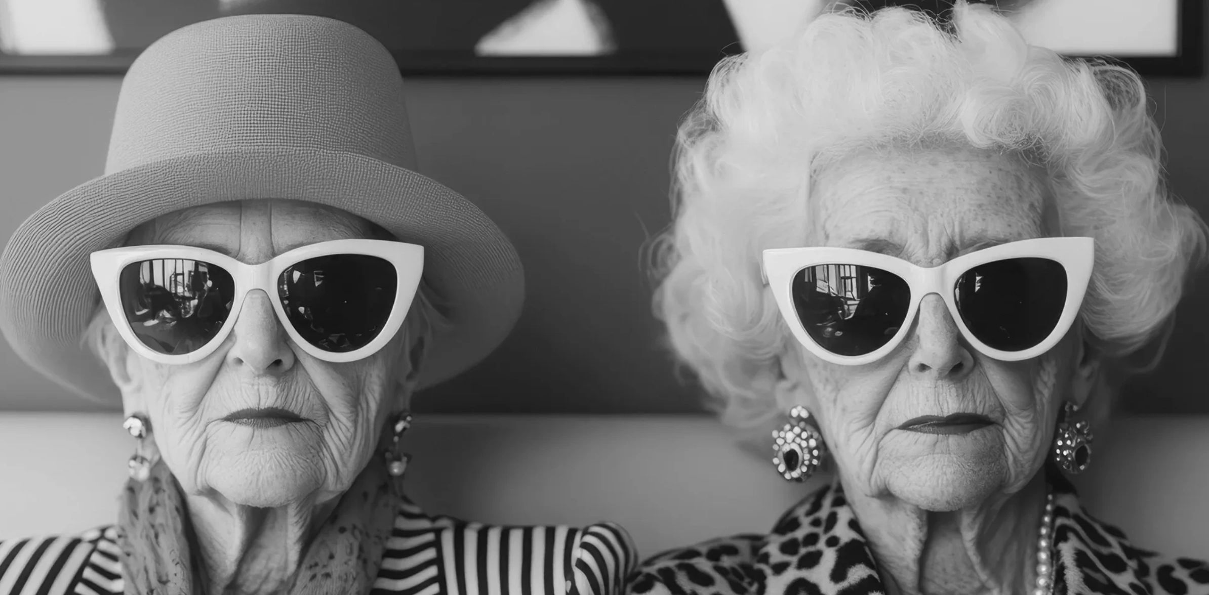 Two Stylish old ladies (Percival & Pelham) wearing sunglasses.