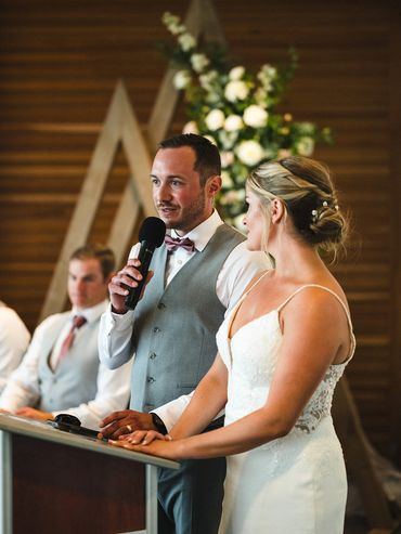 Newlywed giving their wedding speech.