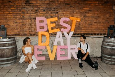Bride and Groom with Best Day Ever Sign