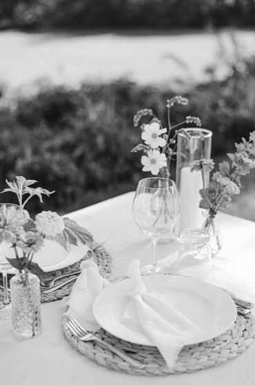 Black and white photo of a place setting.