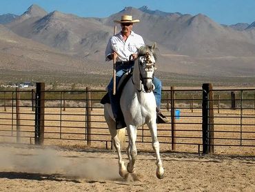 John Saint Ryan riding with garrocha.