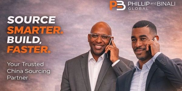 Two men in suits smiling, promoting China sourcing services by Phillip and Binali Global.