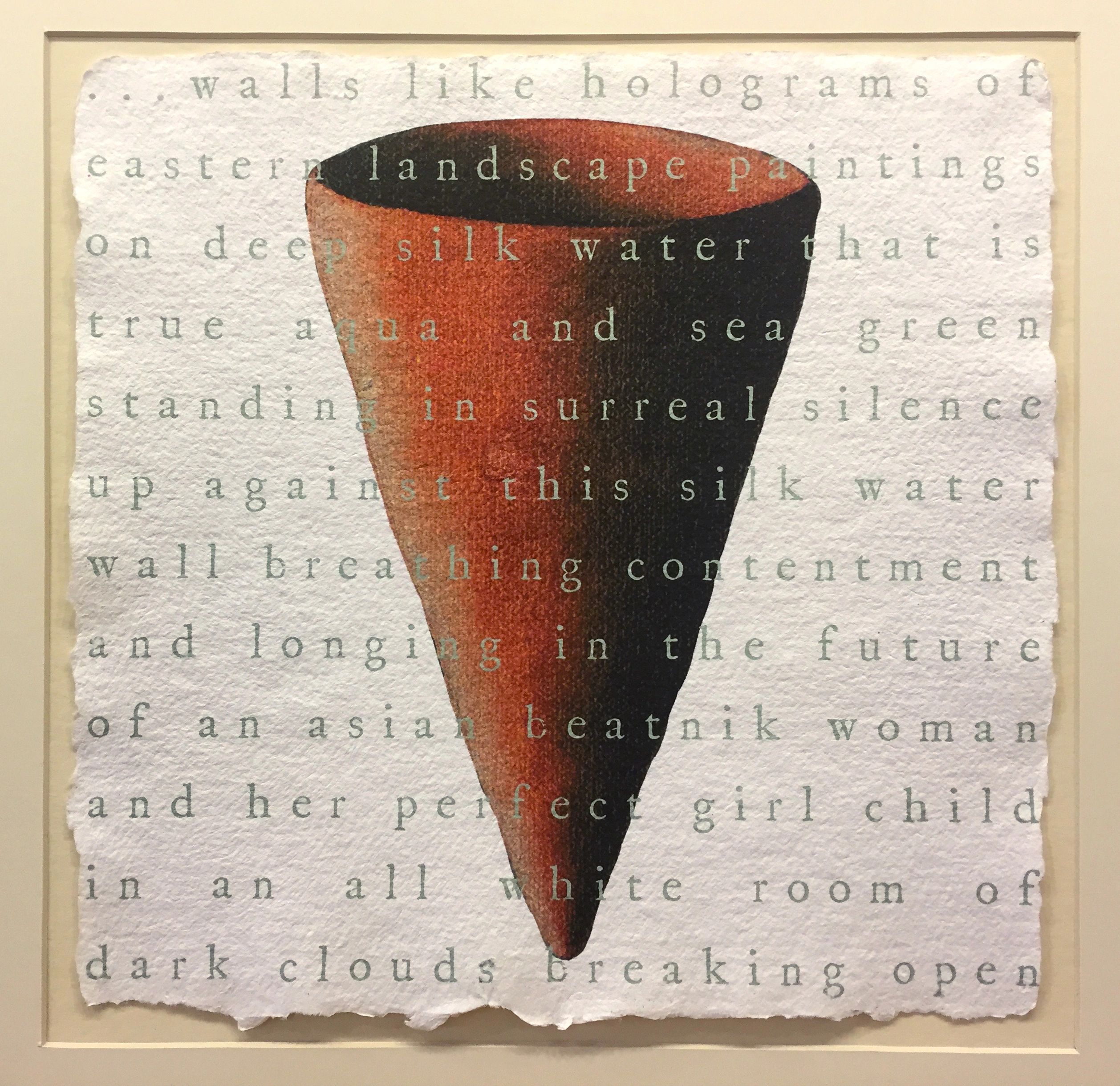 digital print on paper red cone text dream nature, magical realism, surrealism